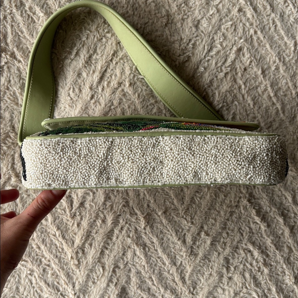 STAUD White Beaded Shoulder Bag with Green Leaves and Orange Floral Accents - Picture 7 of 9